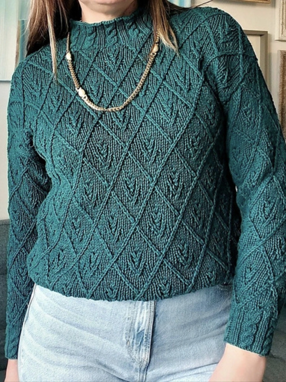 Lequire Vintage Cotton Geometric Knit Sweater Size Medium, Made In Hong Kong